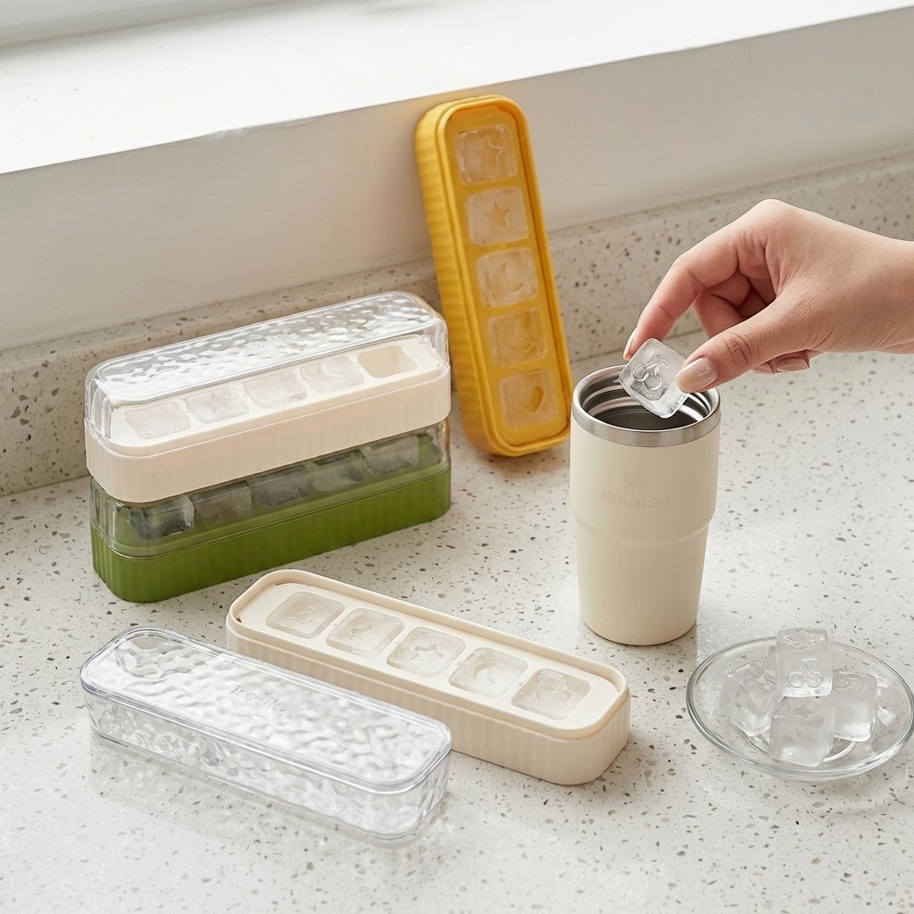 Wine Beer Holder - ミニプラスチック製製氷皿 蓋付き 再利用可能 5グリッド アイスモールド キッチンバーツール