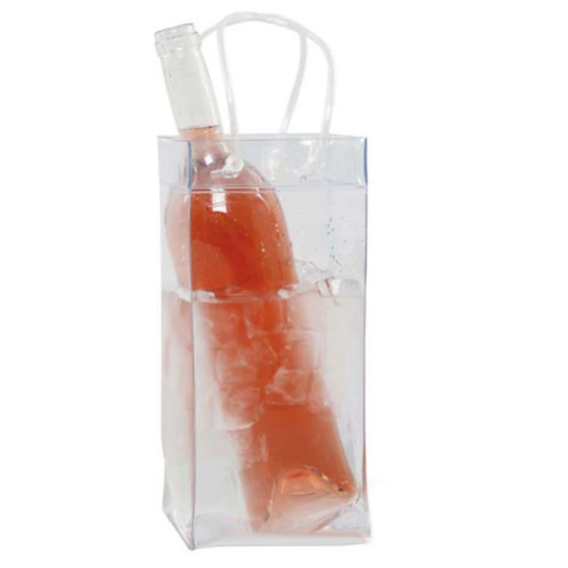 Wine Beer Holder - 1 個アイスバッグワインビールシャンパンバケツドリンクボトルクーラーチラー折りたたみキャリアクリア PVC 透明アイスワインバッグ