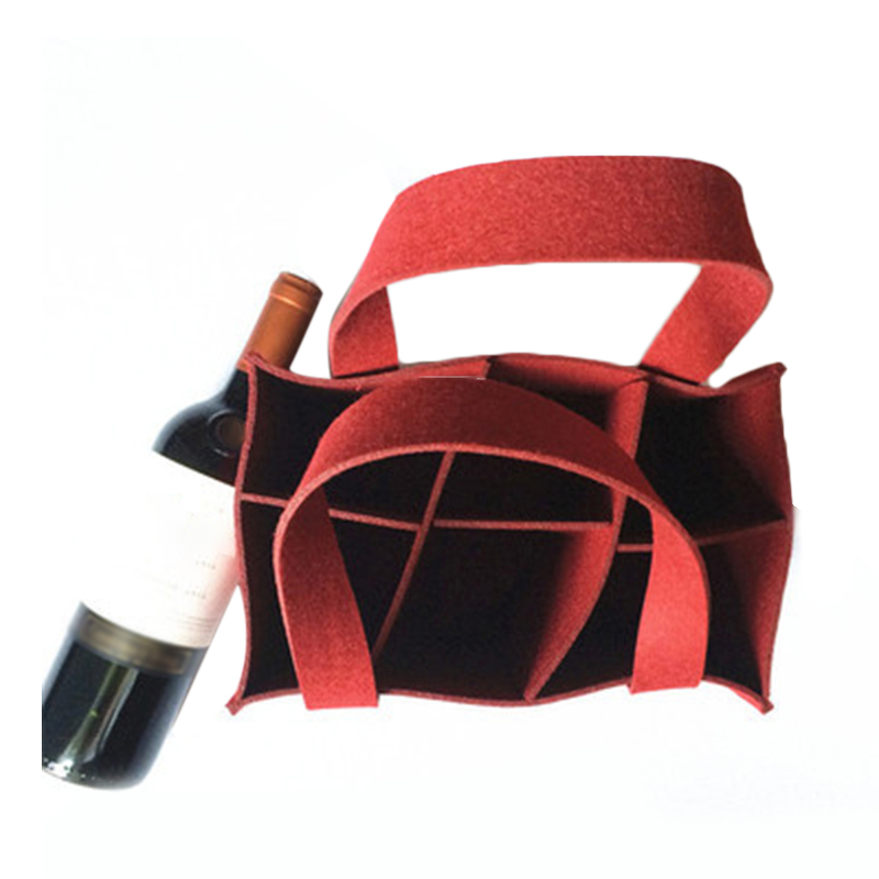 Wine Beer Holder - 6グリッドフェルト製収納バッグ（ビール・ワイン用）、グレーの革製ハンドル付き、オプションカラーあり、結婚式・パーティー・キャンプに最適