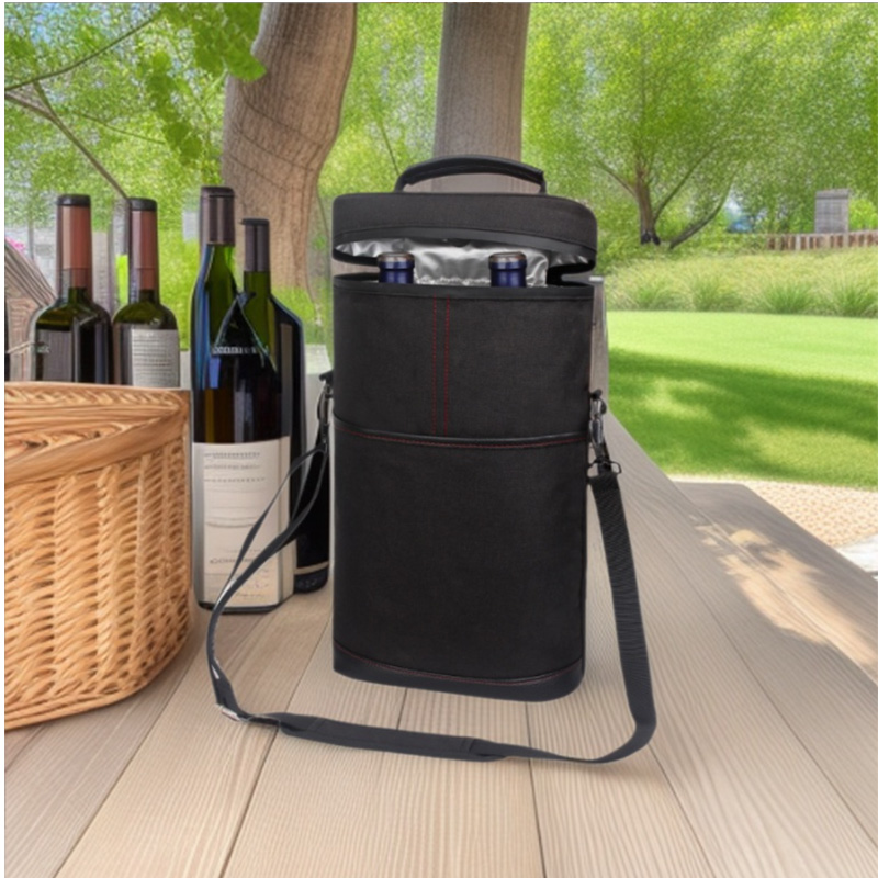 Wine Beer Holder - ポータブル屋外ワインクーラーバッグ、750ml赤ワイン・ビール2本収納可能、持ち運び可能な断熱トラベルワインキャリア（グラス収納付き）