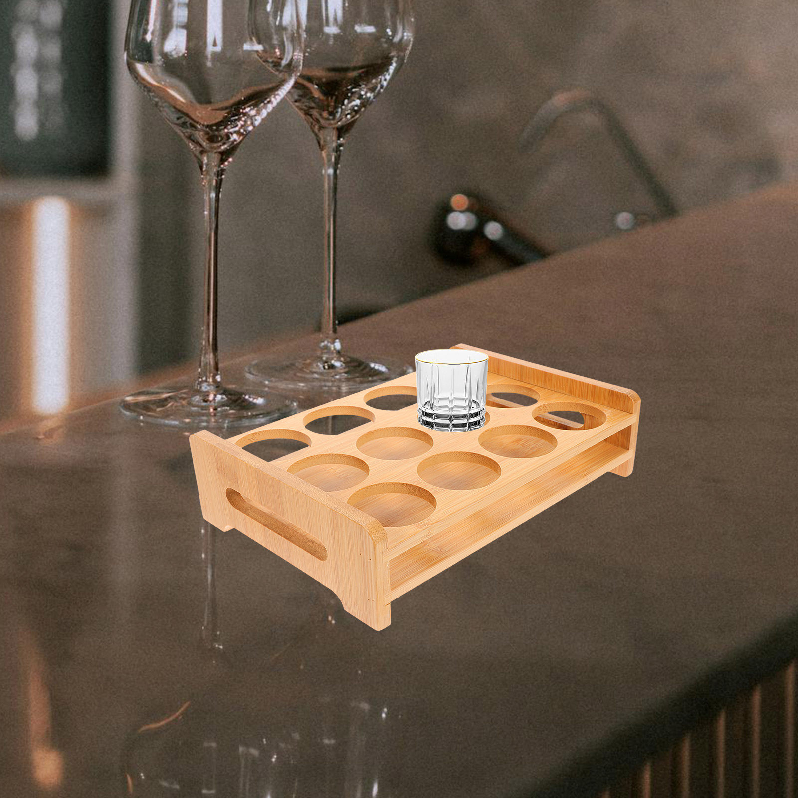 Wine Beer Holder - 竹製ショットグラスホルダーディスプレイスタンド多用途12スロットラック、ウイスキーワインビールグラス用ショットグラスオーガナイザーパーティーバー用