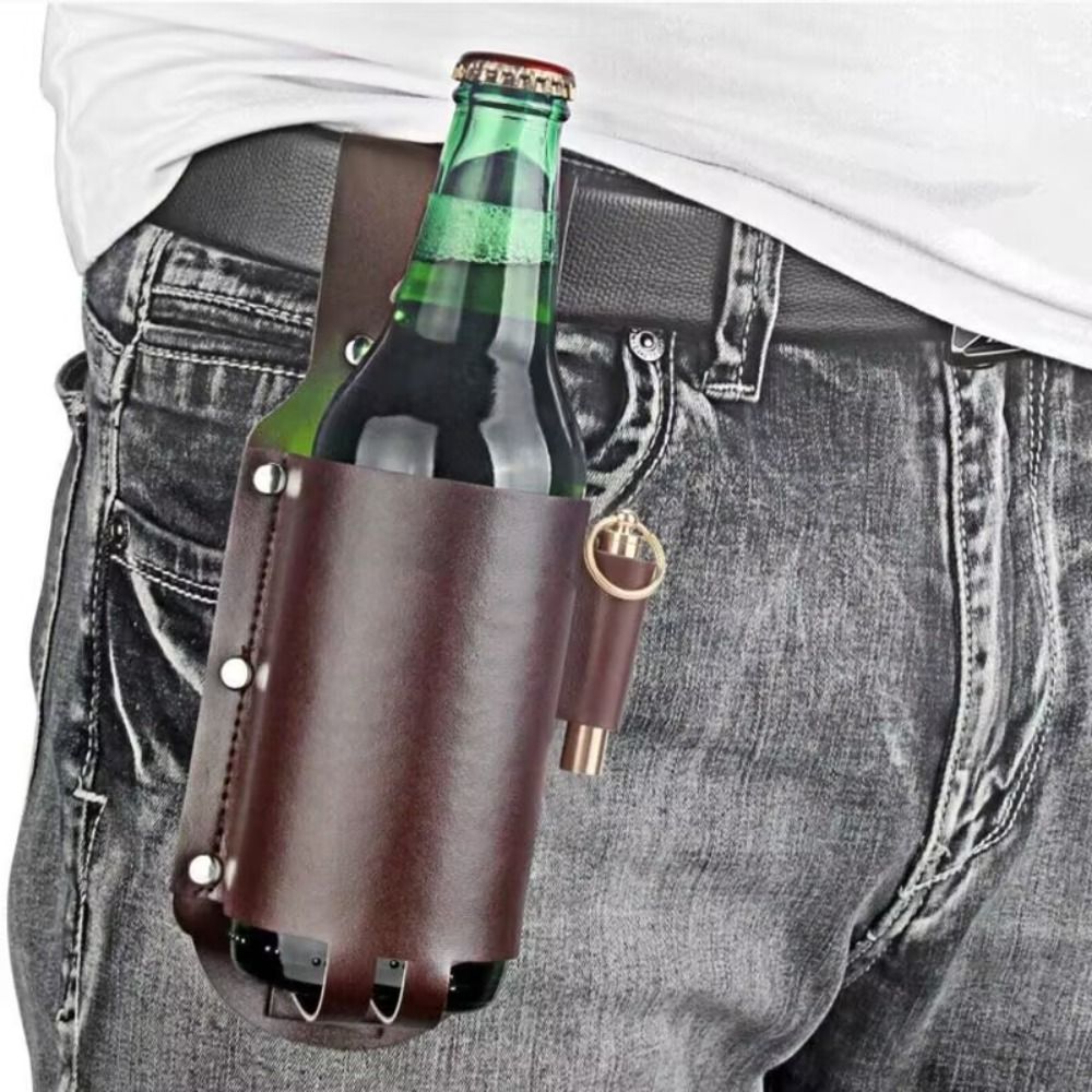 Wine Beer Holder - PUレザービールボトルウエストホルスターウエストハンギングスタイルペンホルダー付きワインボトル飲料ホルダーレザーカップベルトバッグ