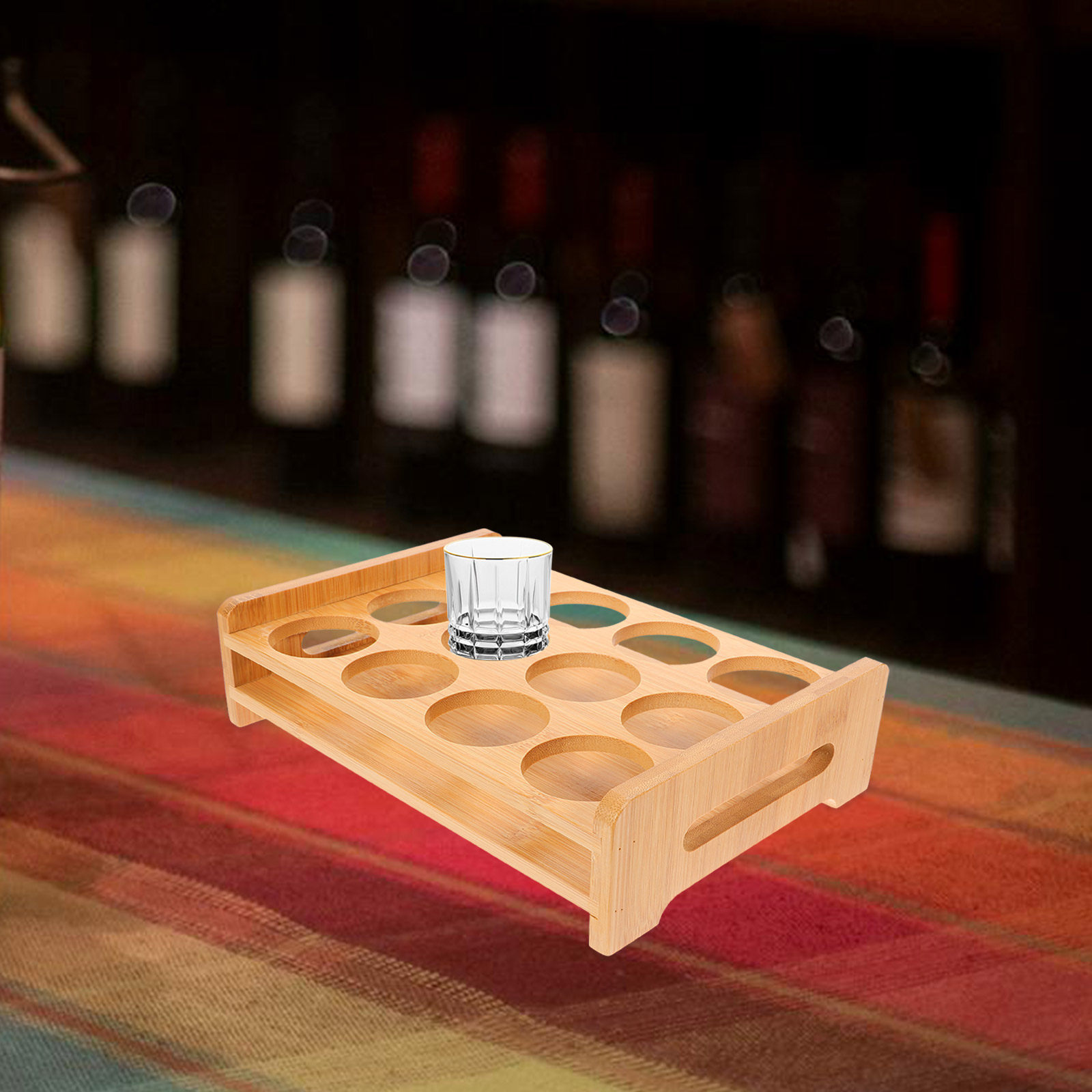 竹製ショットグラスホルダーディスプレイスタンド多用途12スロ - Wine Beer Holder のレビューと価格