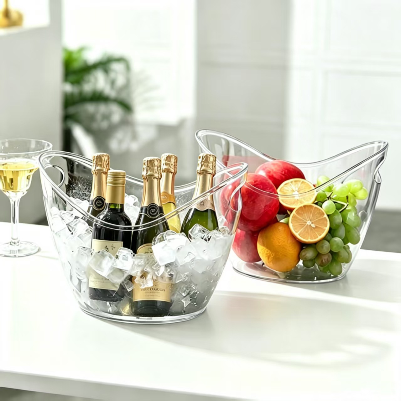 4Lクリアアイスバケット、飲料用タブ、ハンドル付き冷却大型ア - Wine Beer Holder のレビューと価格